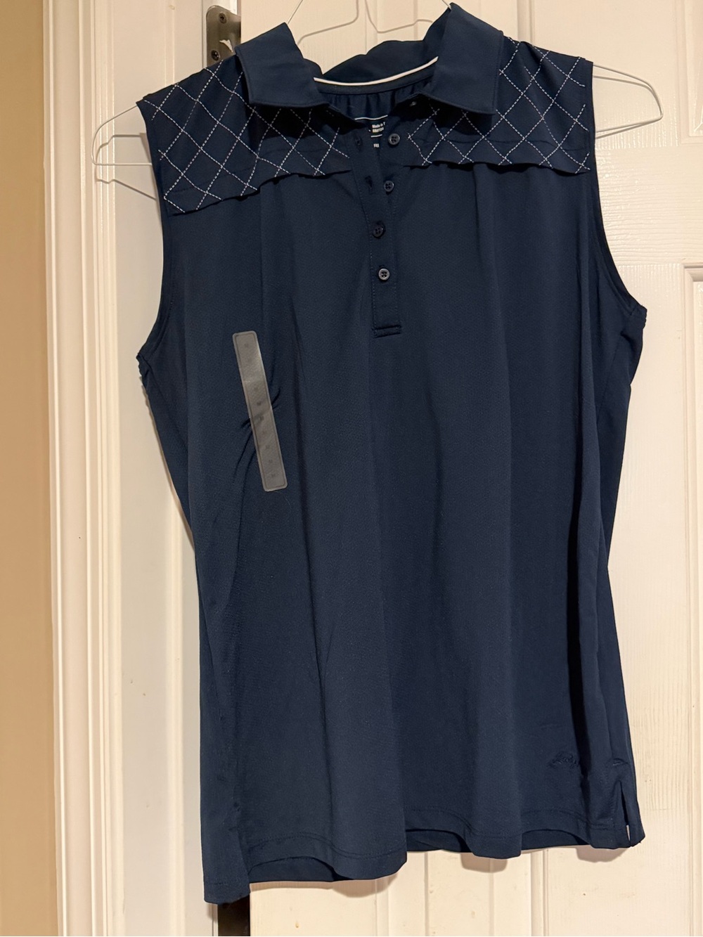Lady Hagen Navy Sleeveless Polo with Diamond Yoke